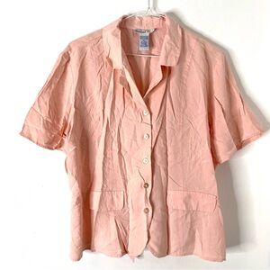 Anna And Frank Vintage Pink Silk Button Down Blouse Tie Back